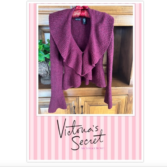 VICTORIA'S SECRET Moda International BOUCLE PEPLUM CARDIGAN SWEATER sz S - Picture 2 of 6